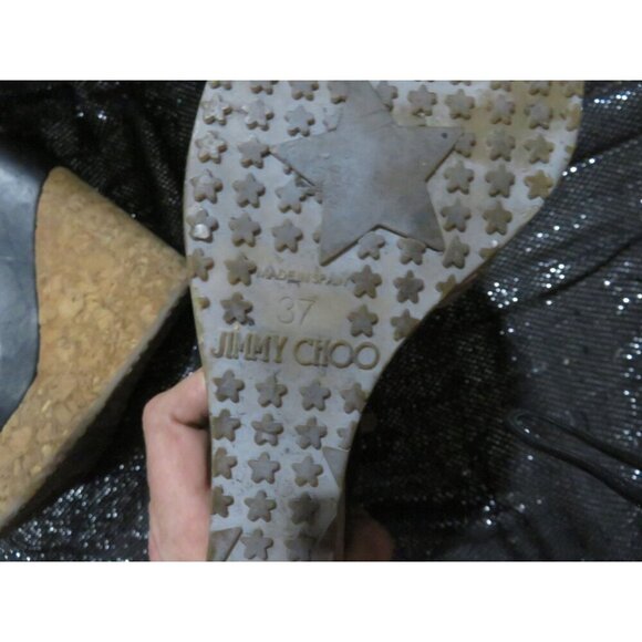 Jimmy Choo Vintage Luxury Italian Leather and Cork Ankle Strap Wedges Metallic - Picture 7 of 9